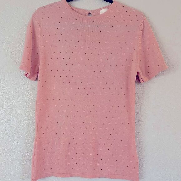 Vintage Clan Douglas Cashmere and Silk Blend Short Sleeve Pink Sweater Small - Picture 1 of 8